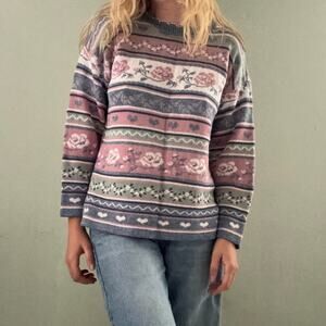 Vintage Pastel Floral Nordic Sweater Cute Grandmacore Cottage Aesthetic